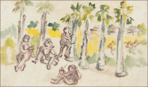 Figures In The Landscape - Nandalal Bose - Bengal School Indian Art Painting by Nandalal Bose