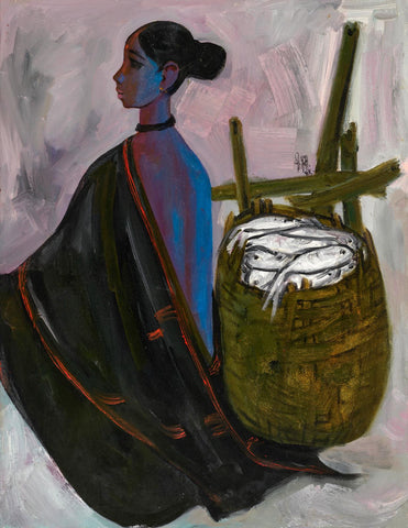 Fisherwoman - B Prabha Painting by B. Prabha