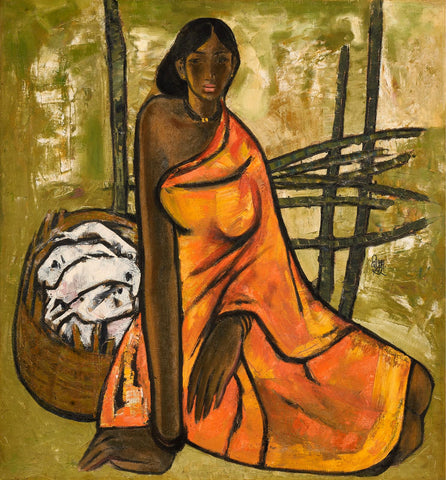 Fisherwoman With Pomfrets - B Prabha Painting by B. Prabha