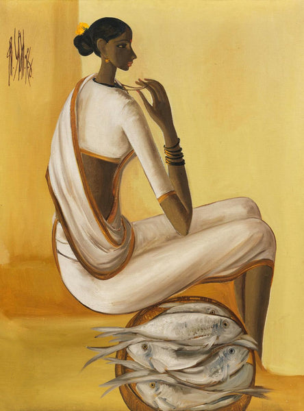 Fisherwoman With The Days Catch - B Prabha Painting - Art Prints