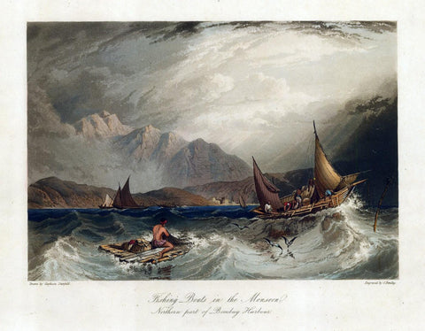 Fishing Boats In The Monsoon Bombay Harbor c1830 - Captain Robert M Grindlay -  Vintage Orientalist Painting Of India - Framed Prints by Robert Melville Grindlay