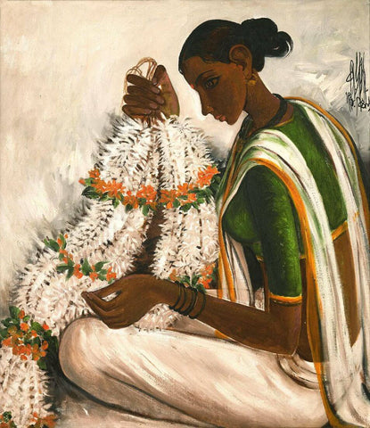 Flower Seller - B Prabha - Indian Art Painting by B. Prabha