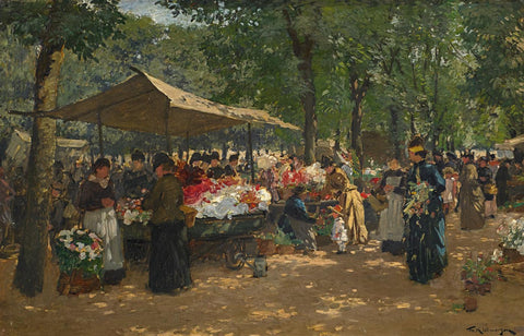 Flower Sellers- Friedrich Kallmorgen - Framed Prints