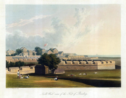 Fort George In Bombay c1830 - Captain Robert M Grindlay -  Vintage Orientalist Painting Of India - Canvas Prints by Robert Melville Grindlay