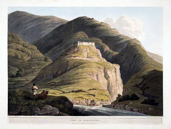 Fort Of Raeengurh - Views In The Himalayas - James Baillie Fraser - c1820 Vintage Orientalist Aquatint of India - Large Art Prints