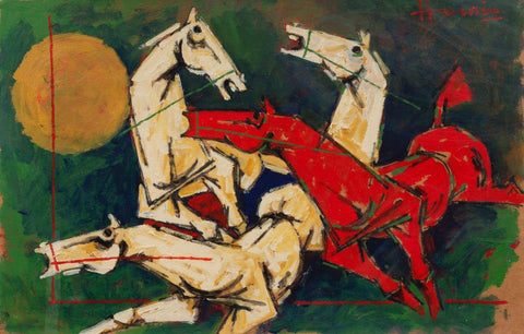 Four Horses - Maqbool Fida Husain Painting - Framed Prints