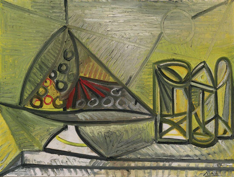 Fruit Bowl And Glasses (Compotier Et Verres)- Picasso Still Life Painting by Pablo Picasso