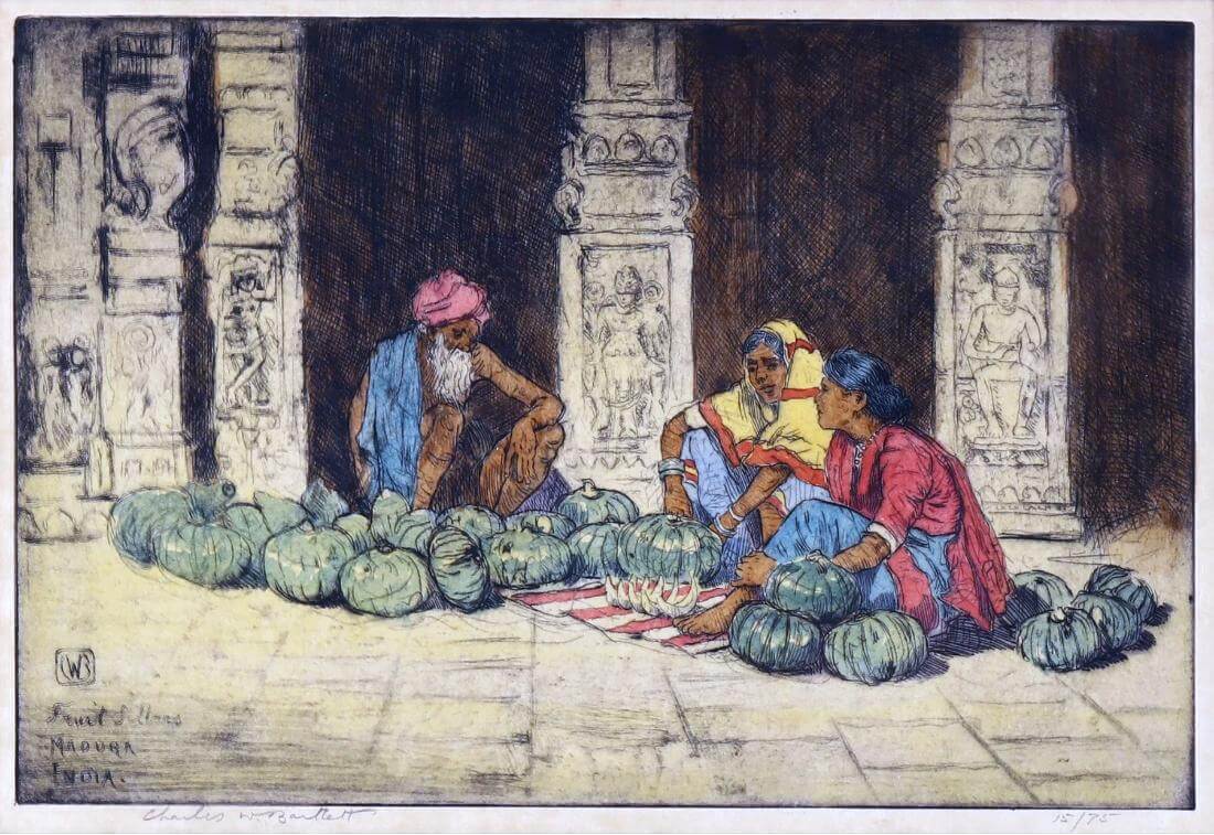 Fruit Sellers At A Temple In Madurai Tamil Nadu - Charles W Bartlett -  Vintage Orientalist Woodblock India Painting - Framed Prints by Charles W  Barlett | Buy Posters, Frames, Canvas &