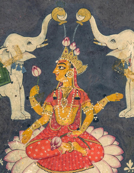 Gajalakshmi - Basholi 17th Century - Vintage Indian Religious Painting For Prosperity - Framed Prints