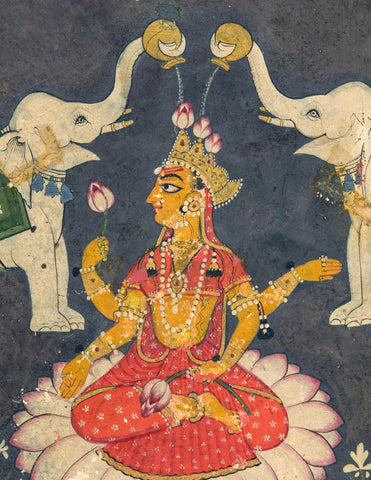 Gajalakshmi - Basholi 17th Century - Vintage Indian Religious Painting For Prosperity - Framed Prints