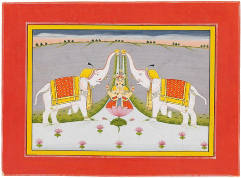 Gajalakshmi - Gajdhar Bikaner School - c1855 Vintage Indian Religious Painting For Prosperity - Canvas Prints
