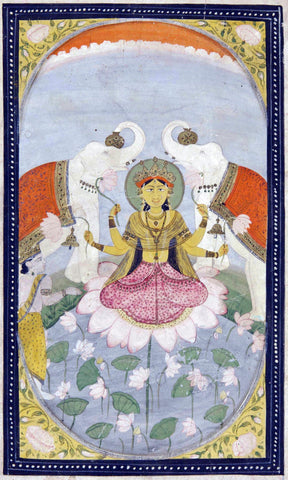 Gajalakshmi - Kangra School - 19th Century Indian Religious Painting For Prosperity - Large Art Prints by Tallenge Store
