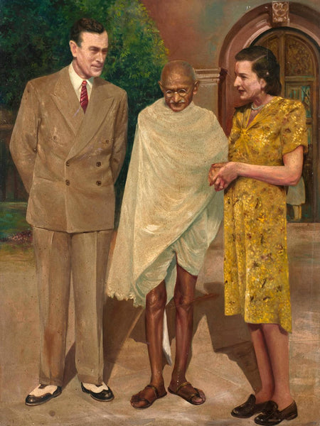 Gandhiji with Lord and Lady Mountbatten - Somnath Khosa - Framed Prints