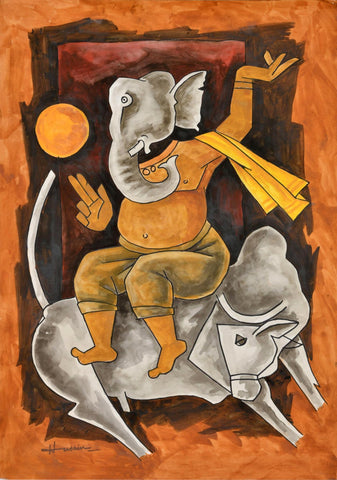 Ganesh On A Bull - Maqbool Fida Husain - Large Art Prints by M F Husain
