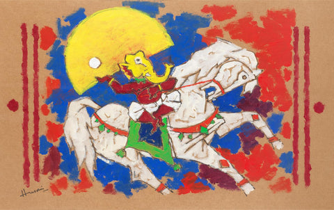 Ganesh On A Horse - Maqbool Fida Husain - Large Art Prints by M F Husain