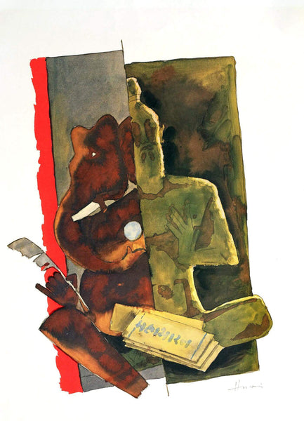 Ganesha And Ved Vyasa - Maqbool Fida Husain - Mahabharat Painting - Framed Prints
