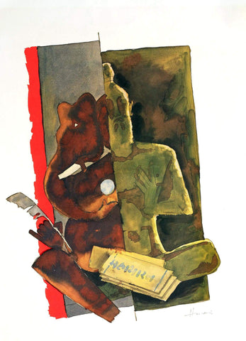 Ganesha And Ved Vyasa - Maqbool Fida Husain - Mahabharat Painting - Framed Prints