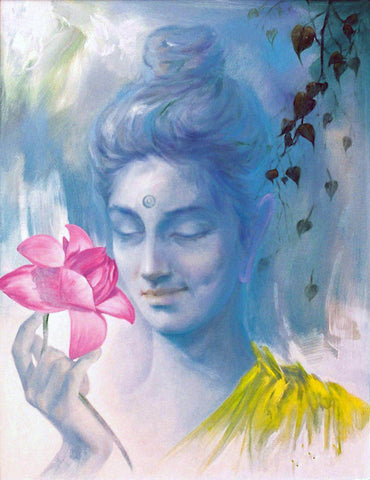 Gautam Buddha Holding Lotus - Contemporary Buddha Painting - Posters