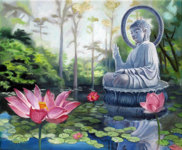 Large Artwork Prints of Gautam Buddha In Lotus Pond - Contemporary Buddha Painting - Large Art Prints by Tallenge Store
