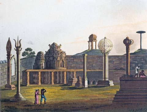 Gavi Gangadhareshwara Temple At Bangalore -Merke And Harradan - Vintage Orientalist Aquatint of India by Merke And Harradan