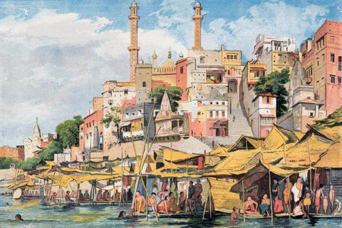 Ghats Of Benaras (Varanasi) c1867 - William Carpenter - Vintage Orientalist Painting Of India by Tallenge Store