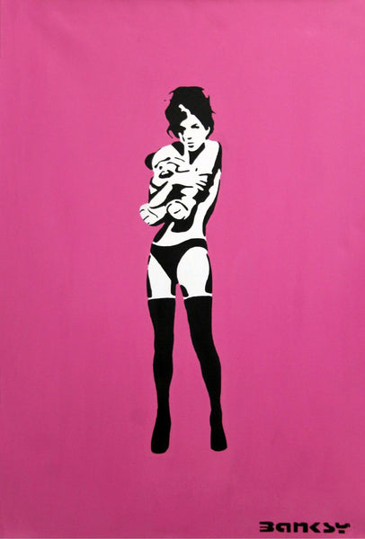 Girl Hugging Teddy Bear - Banksy - Graffiti Street Pop Art Painting Poster - Canvas Prints
