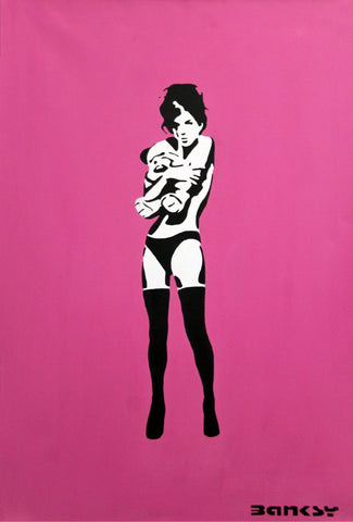 Girl Hugging Teddy Bear - Banksy - Graffiti Street Pop Art Painting Poster - Canvas Prints