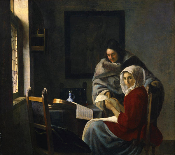 Girl Interrupted at Her Music (Onderbreking Van De Muziek) - Johannes Vermeer - Baroque Painting - Framed Prints