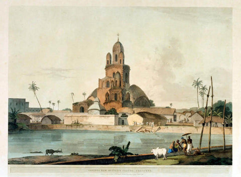 Gobind Ram Mittee Pagoda (Temple) Calcutta - Thomas And William Daniell - Vintage Orientalist Aquatint of India - Canvas Prints by William Daniell