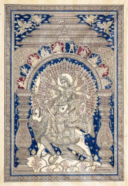 Goddess Durga - Orissa Pattachitra Painting - Folk Art Of India - Canvas Prints