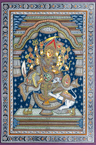 Goddess Durga Mahishasur Mardini - Orissa Pattachitra Painting - Folk Art Of India by Tallenge Store