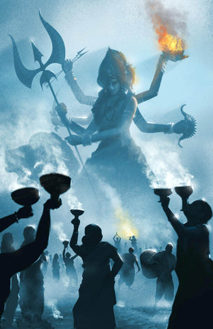 Goddess Durga Slaying Mahishasur - Digital Art by Tallenge Store