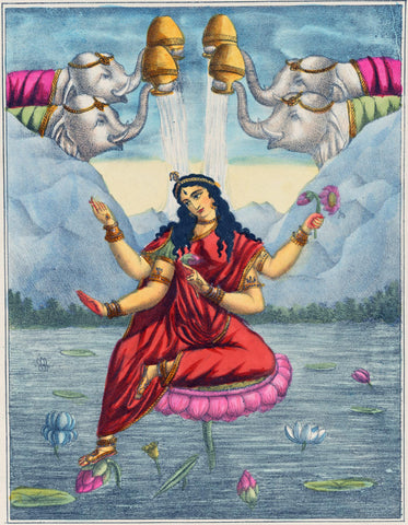 Goddess Kamalatmika (Gajalakshmi - A Mahavidya of Devi) - c1880 Vintage Bengal School Art - Indian Religious Poster - Large Art Prints