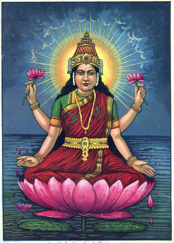 Goddess Lakshmi  - Raja Ravi Varma Oleograph Print - Posters