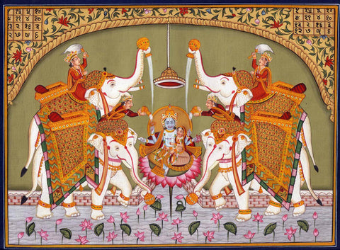 Goddess Lakshmi - Kerala Mural Painting - Indian Folk Art by Tallenge Store