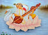 Goddess Saraswati Sitting On A Lotus - Indian Painting - Art Prints