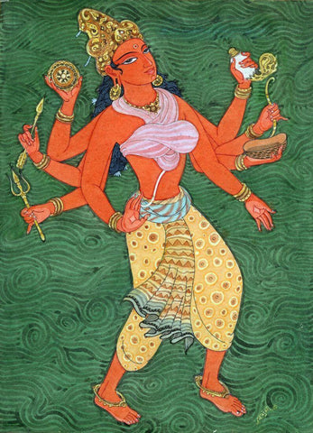 Goddess Veeralakshmi (One Of Ashtalakshmi - The Brave Warrior Incarnation) - Indian Painting by Raja