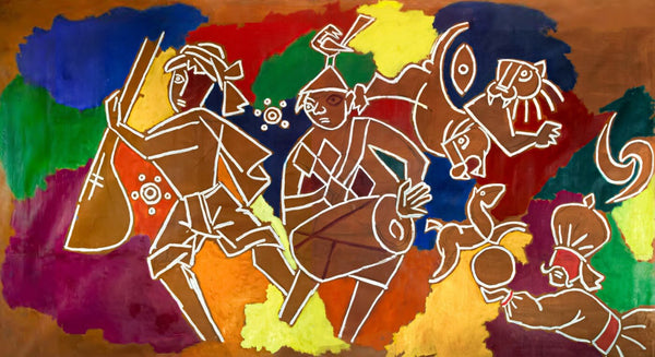 Goopy Gyne Bagha Byne (A Tribute To Satyajit Ray) - M F Husain Masterpiece Painting - Canvas Prints