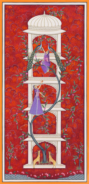 Gopis On A Celestial Tree - Contemporary Krishna Pichwai Painting - Posters