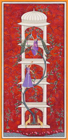 Gopis On A Celestial Tree - Contemporary Krishna Pichwai Painting - Posters