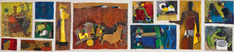 Gram Yatra (Village Vignettes) - Maqbool Fida Husain Painting - Large Art Prints by M F Husain