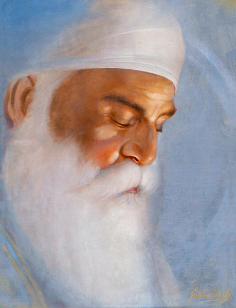 Guru Nanak Dev Meditating - Sobha Singh - Vintage Sikh Painting - Canvas Prints