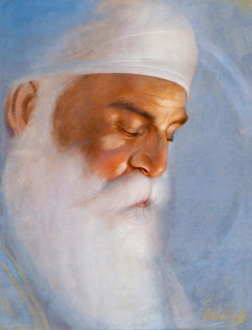 Guru Nanak Dev Meditating - Sobha Singh - Vintage Sikh Painting - Canvas Prints