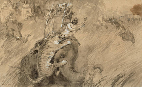 HRH The Prince of Wales in the Nepal Terai - William Simpson - Vintage Orientalist Painting - Life Size Posters by William Simpson