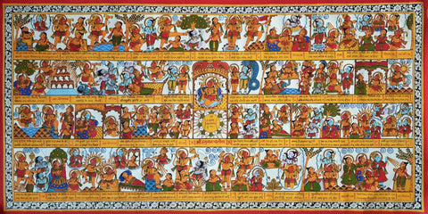 Hanuman Chalisa (Forty Verses In The Hymn To Overcome Problems) - Phad Ramayan Painting - Life Size Posters by Raghuraman