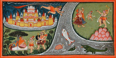 Hanuman Visits Sita In Lanka - Vintage Indian Painting From Ramayan by Raghuraman