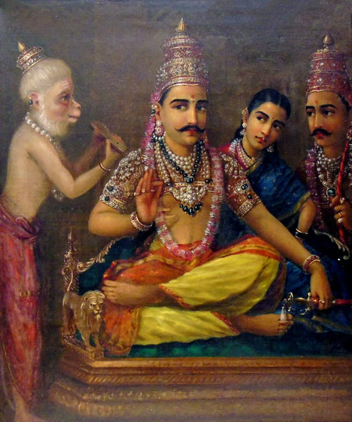 Hanuman's Discourse - Raja Ravi Varma - Indian Masters Painting From Ramayan - Framed Prints