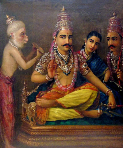 Hanuman's Discourse - Raja Ravi Varma - Indian Masters Painting From Ramayan - Framed Prints