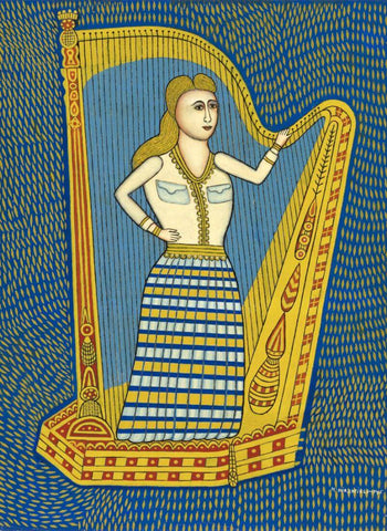 Harp Girl II - Morris Hirshfield - Folk Art Painting by Morris Hirshfield