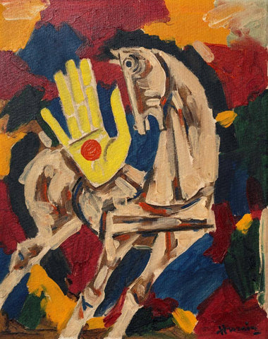 Horse With Hand - Maqbool Fida Husain Painting - Large Art Prints by M F Husain